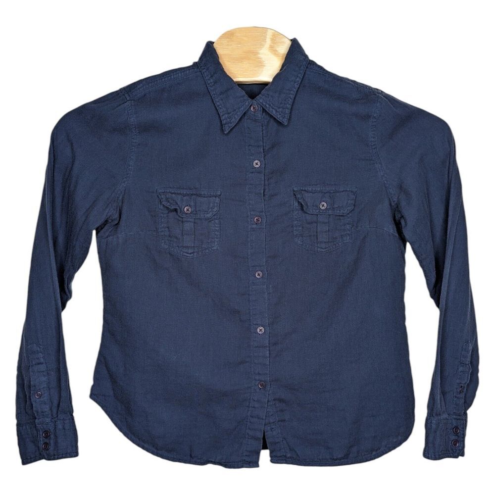 American‎ Eagle Outfitters Button Up Shirt Juniors Size Large Blue Long Sleeve